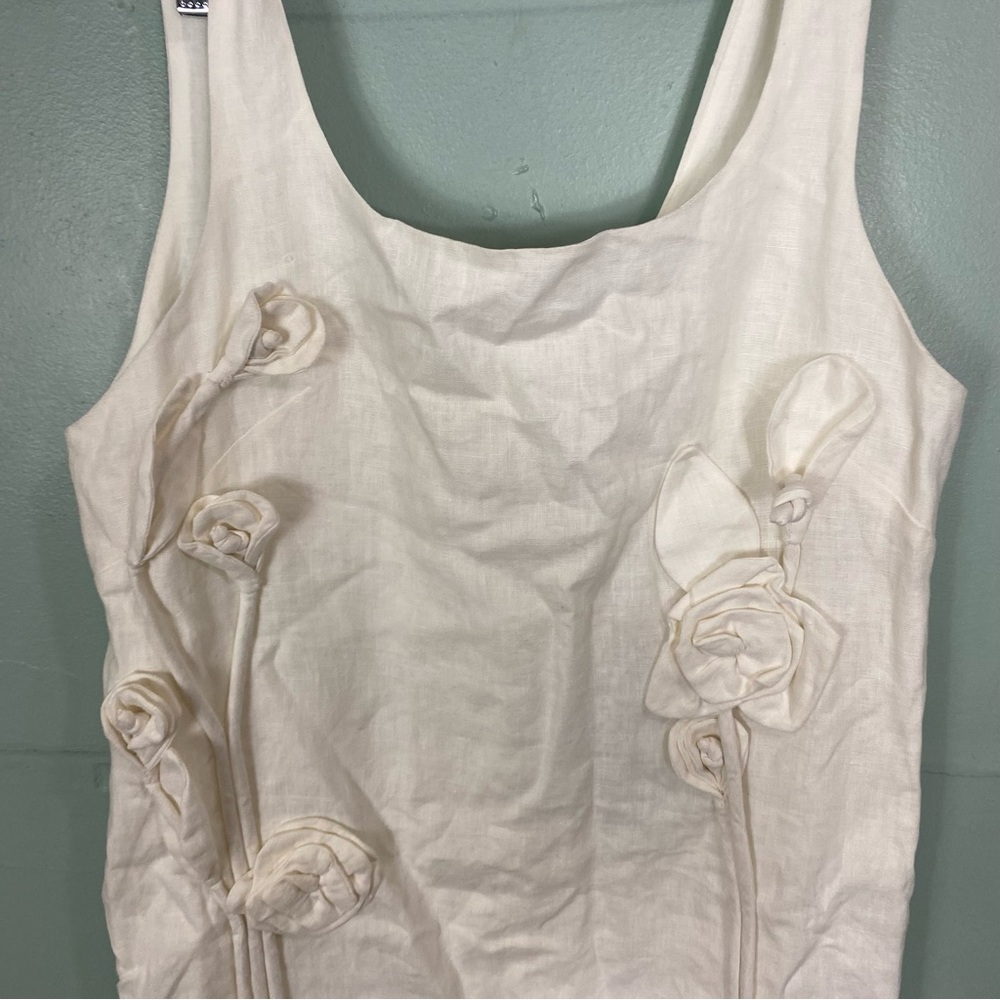 Farm‎ Rio Off White Floral Applique 3D Linen Mini Dress Sleeveless Large - Picture 3 of 7